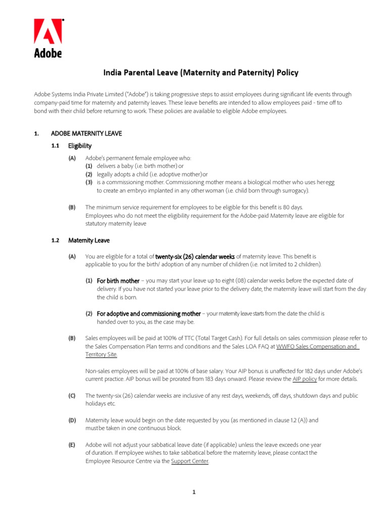 Adobe India Parental Leave Policy | PDF | Parental Leave | Mother