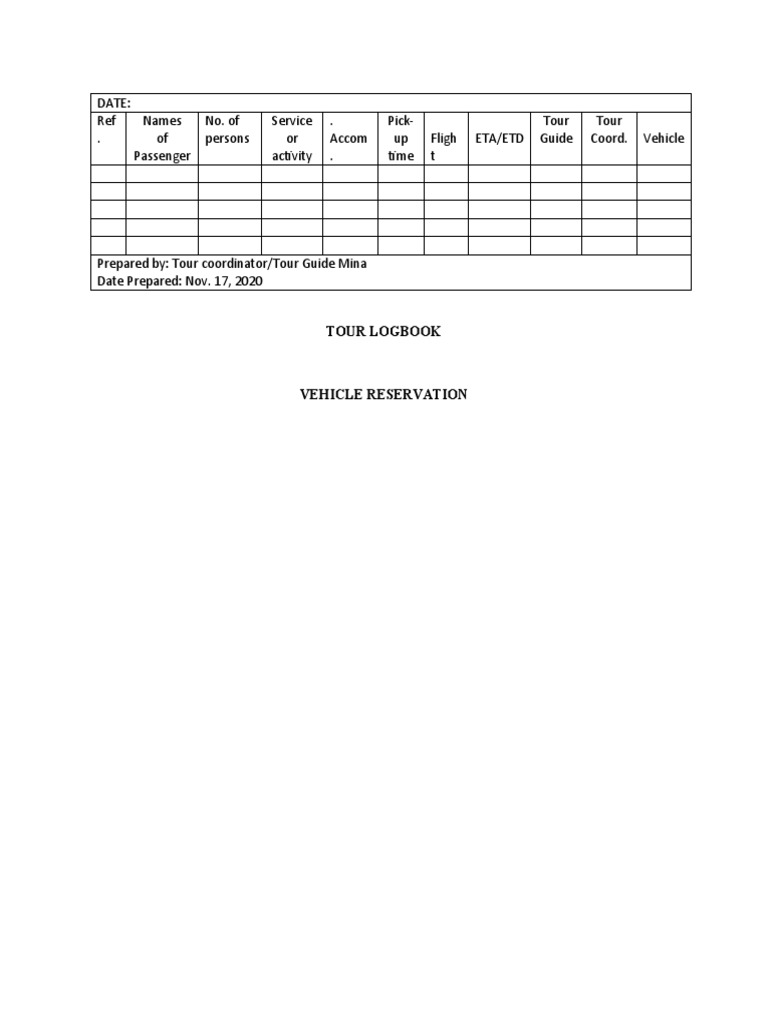 Tour Logbook Vehicle Reservation | PDF