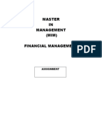 Master IN Management (MIM) Financial Management: Assignment