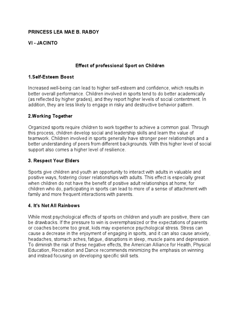 Effect of Professional Sport On Children | PDF | Wellness | Lifestyle