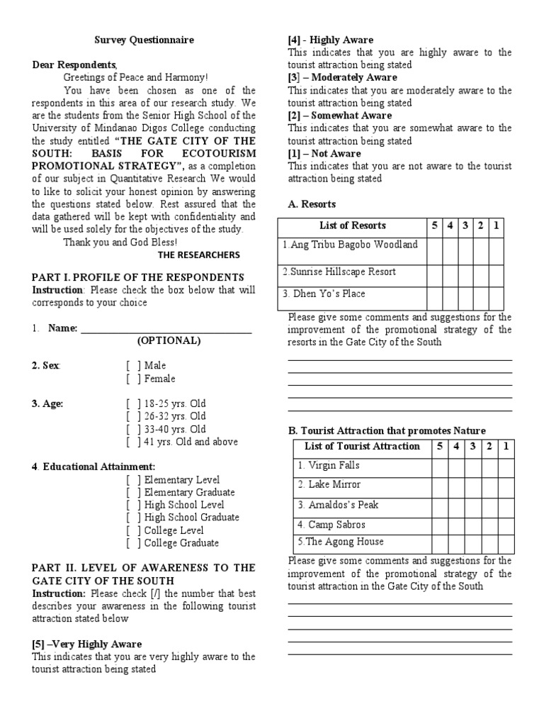 Final Survey on Tribu Bagobo Resort | PDF | Research Methods ...
