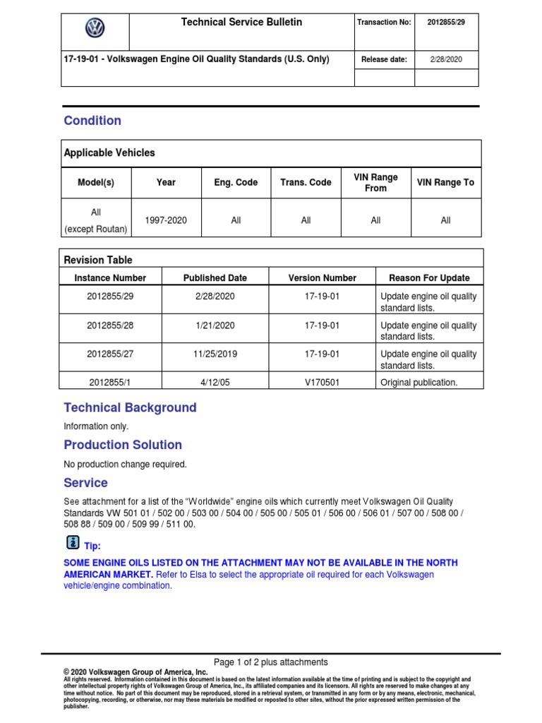 Condition Technical Service Bulletin PDF Motor Oil Oils