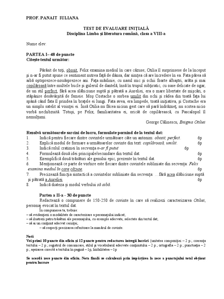 2 Test Initial Clasa 8 | PDF