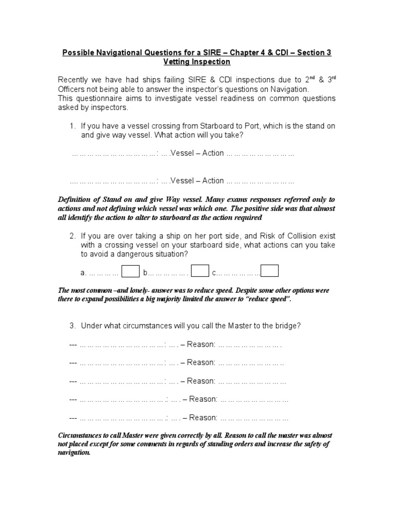 Junior Officer Questions For A SIRE Inspection Updated | PDF | Port And ...