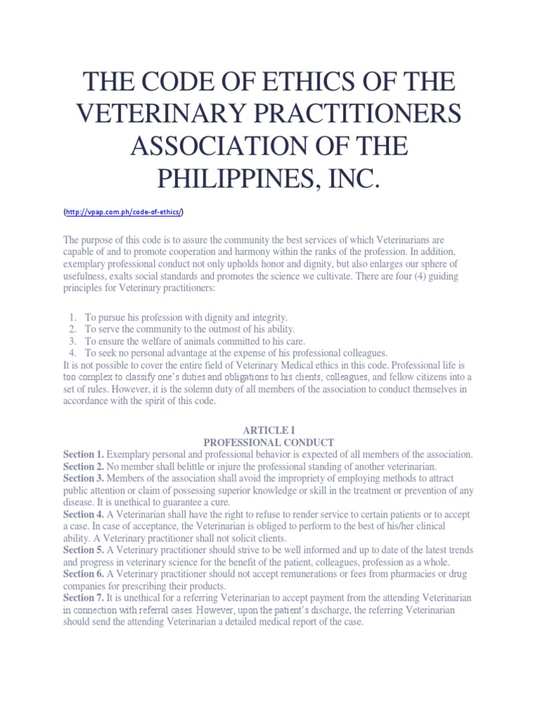 Veterinary Practitioners Code of Ethics | PDF | Veterinary Medicine ...