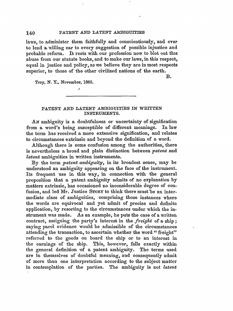 Distinguishing Patent and Latent Ambiguities | PDF | Parol Evidence ...