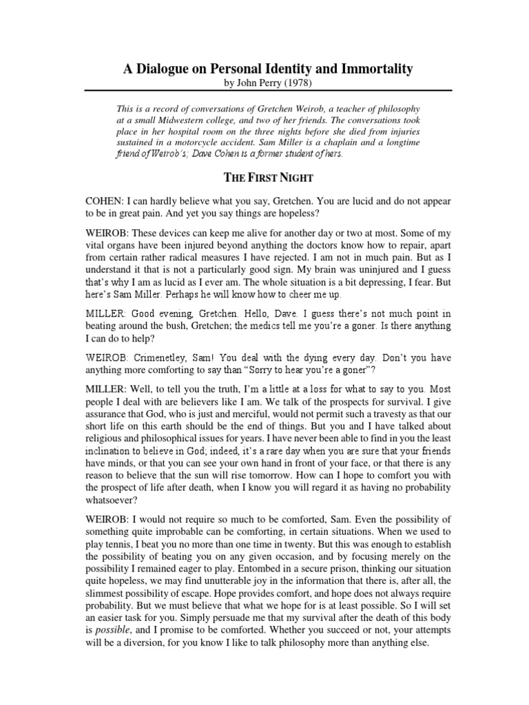 A Dialogue On Personal Identity and Immortality John Perry | PDF | Soul ...