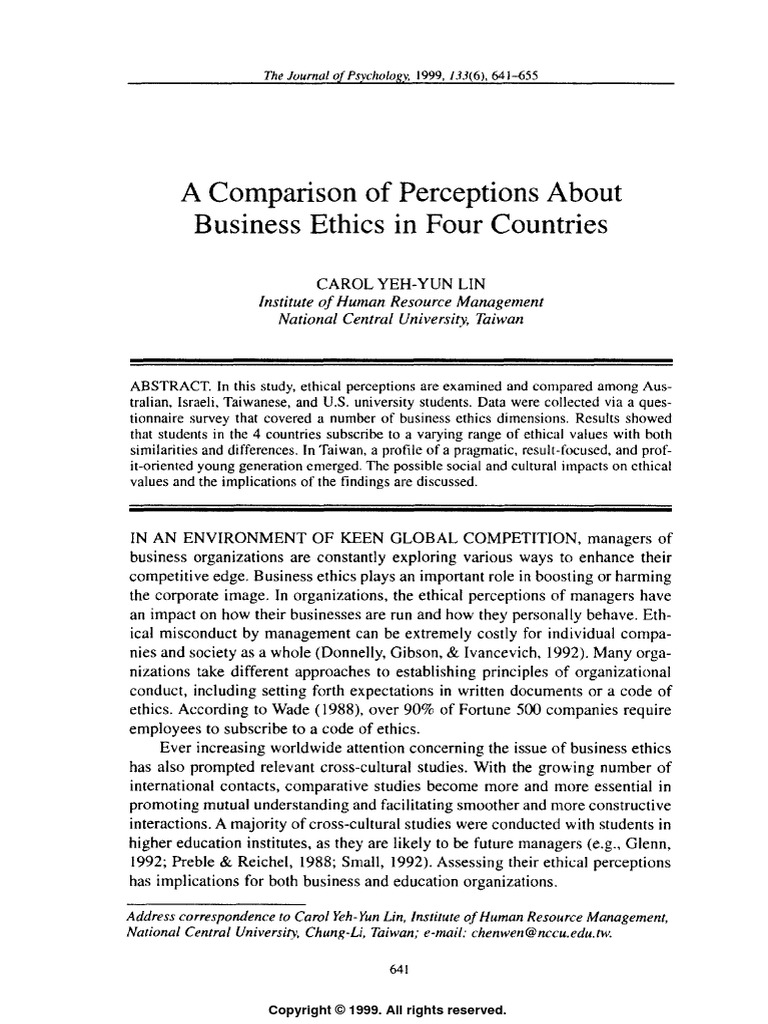 A Comparison of Perceptions in Business Ethics in Four Countries PDF | PDF