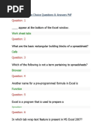 MS Excel Multiple Choice Questions & Answers PDF: Work Sheet Tabs