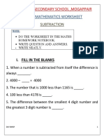STD 3 Subtraction Worksheet