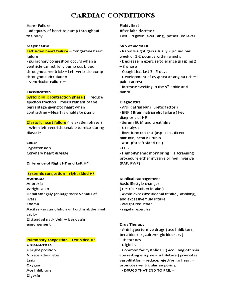 Cardiac Conditions Overview and Management | PDF | Heart | Myocardial ...