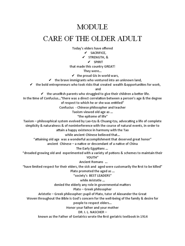 MODULE Care of The Older Adults | PDF | Chronic Condition | Senescence