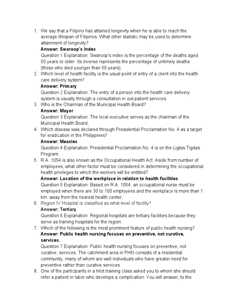 PNLE Community Health Nursing Exam 1 With Answer & Rationale | PDF ...