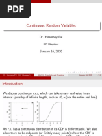 Continuous Random Variables: Dr. Hiranmoy Pal