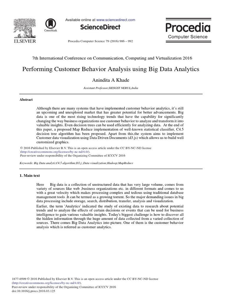 Sciencedirect: Performing Customer Behavior Analysis Using Big Data ...