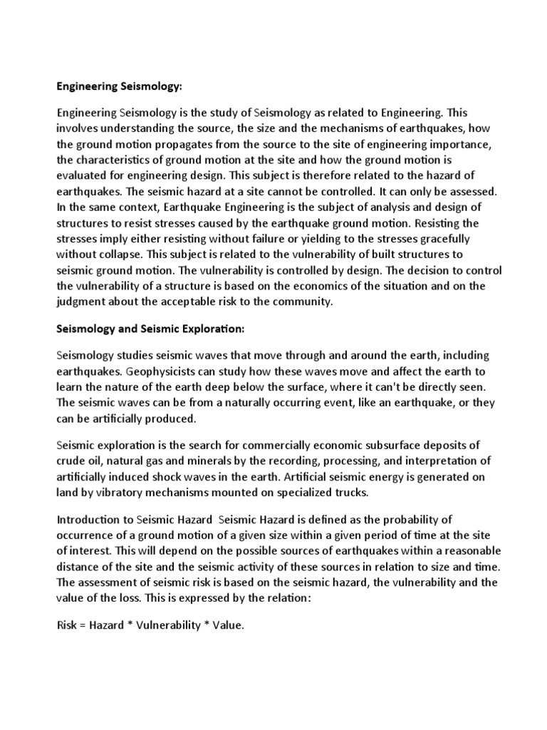 Engineering Seismology and Seismic Hazard | PDF | Fault (Geology ...