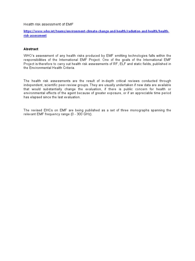 Health Risk Assessment of EMF | PDF