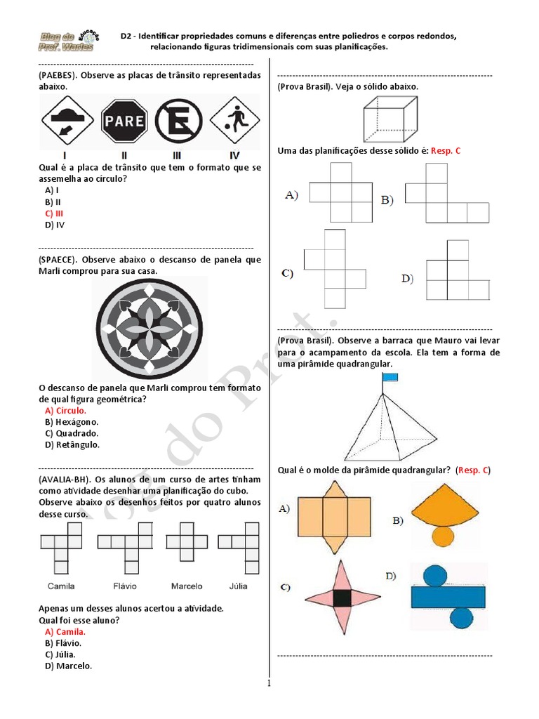 D2 (5º ANO - Mat.) - Blog Do Prof. Warles | PDF | Geometria | Geometria ...
