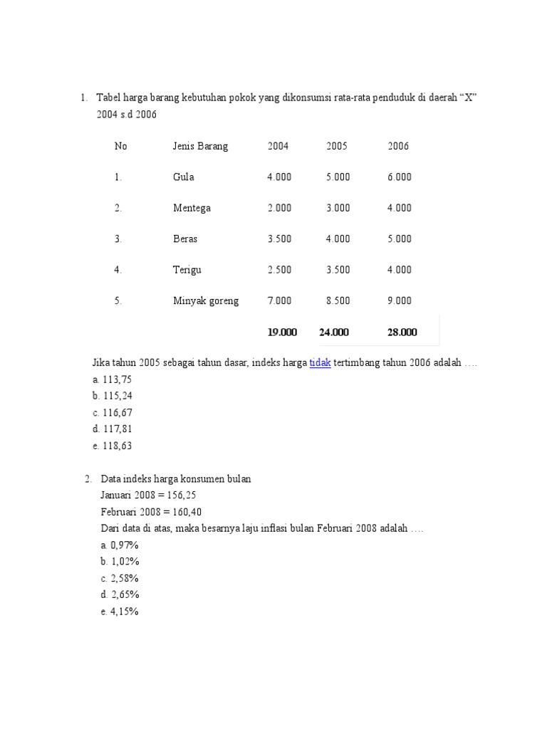 Soal Indeks Harga Dan Inflasi | PDF