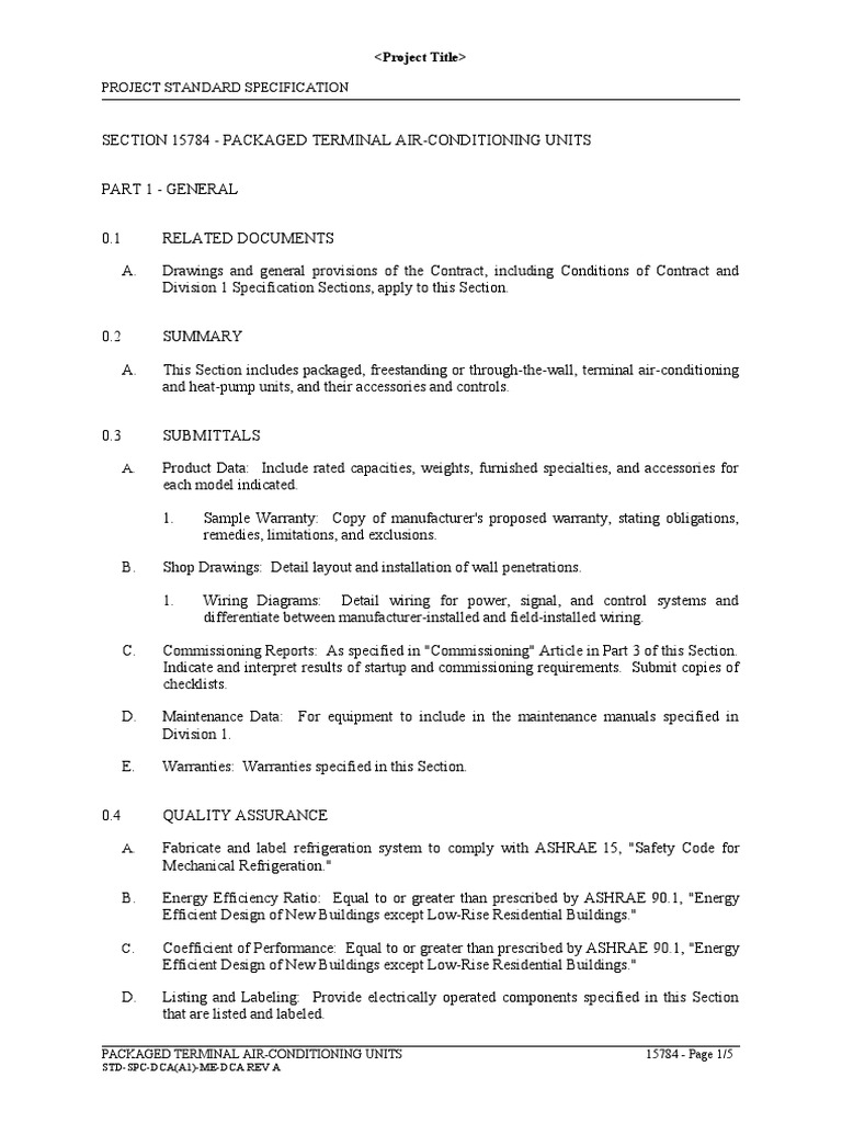 Packaged Terminal AC Unit Specifications | PDF | Air Conditioning ...
