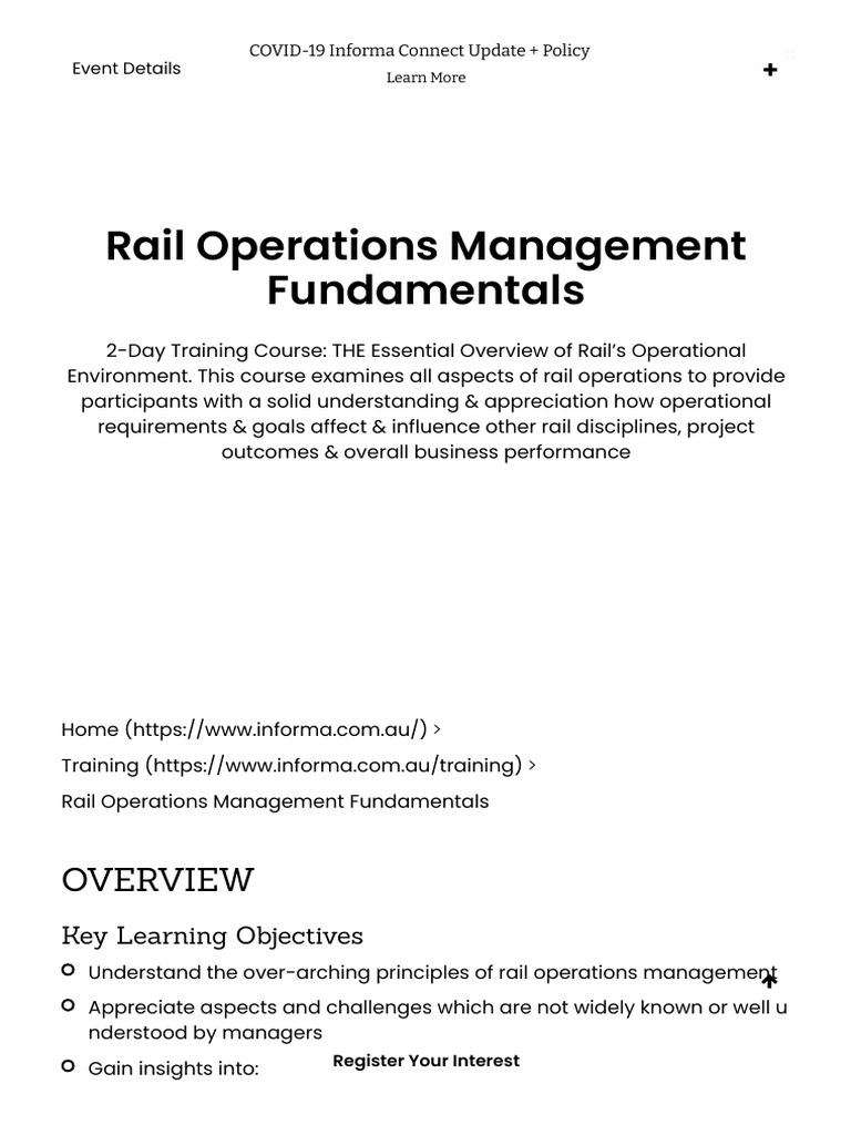Rail Operations Management Fundamentals - Informa Australia | PDF ...
