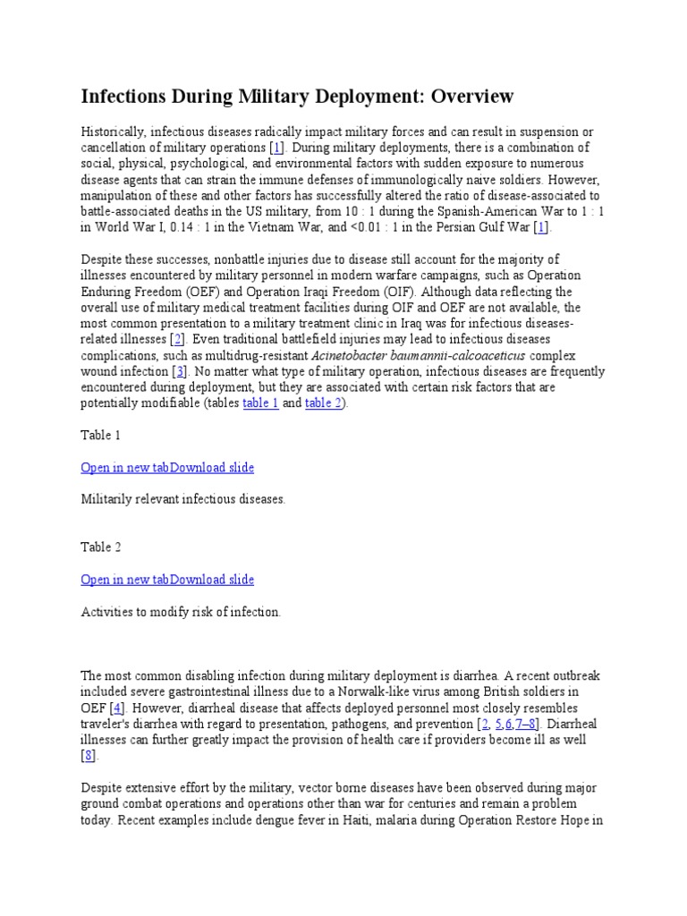 Infectious Diseases in Military Deployments | PDF | Vaccines | Infection