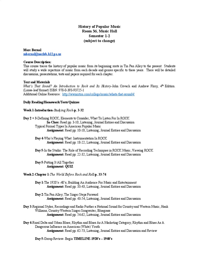 Popular Music Timeline Overview | PDF | Rock Music | Rock And Roll