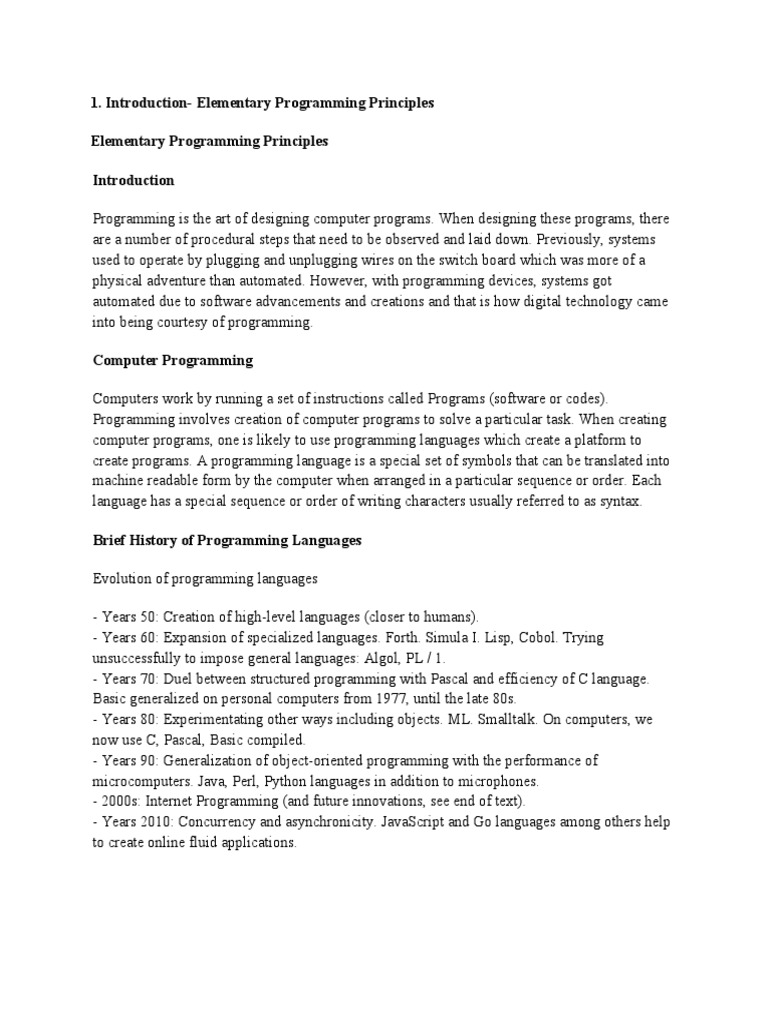 Introduction-Elementary Programming Principles Elementary Programming ...
