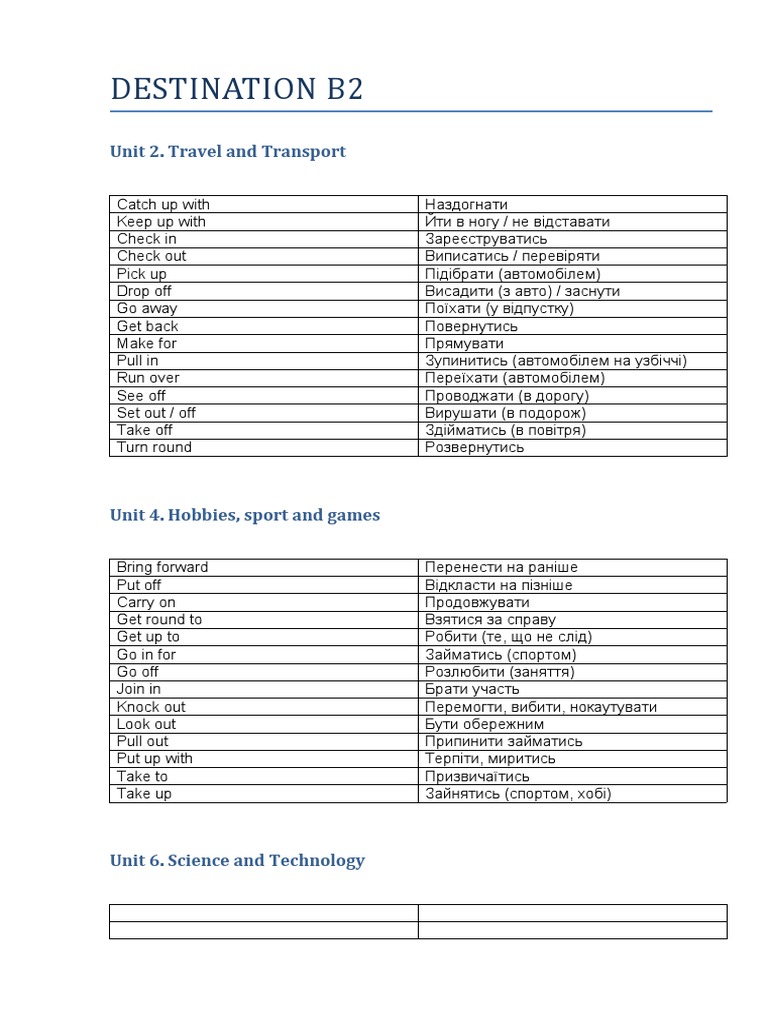 DESTINATION B2 Phrasal Verbs | PDF