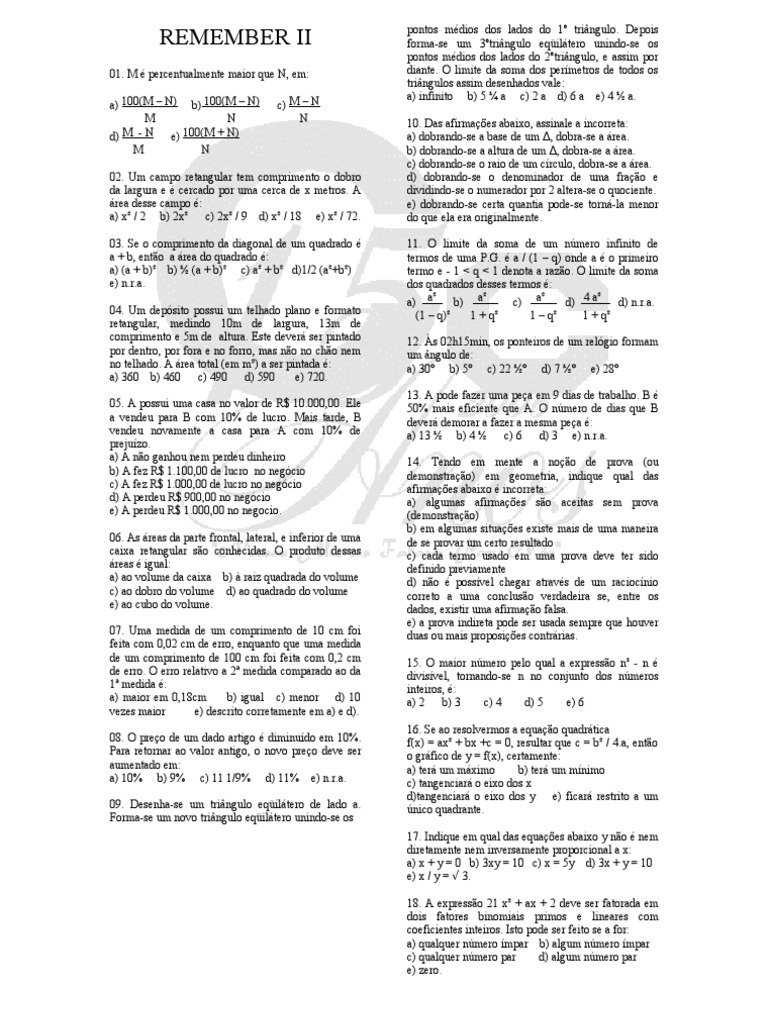 Exercícios de Matemática Básica | PDF