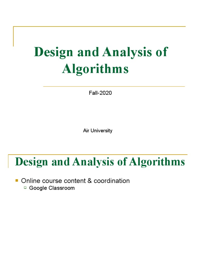 Design and Analysis of Algorithms: Fall-2020 | PDF | Algorithms ...