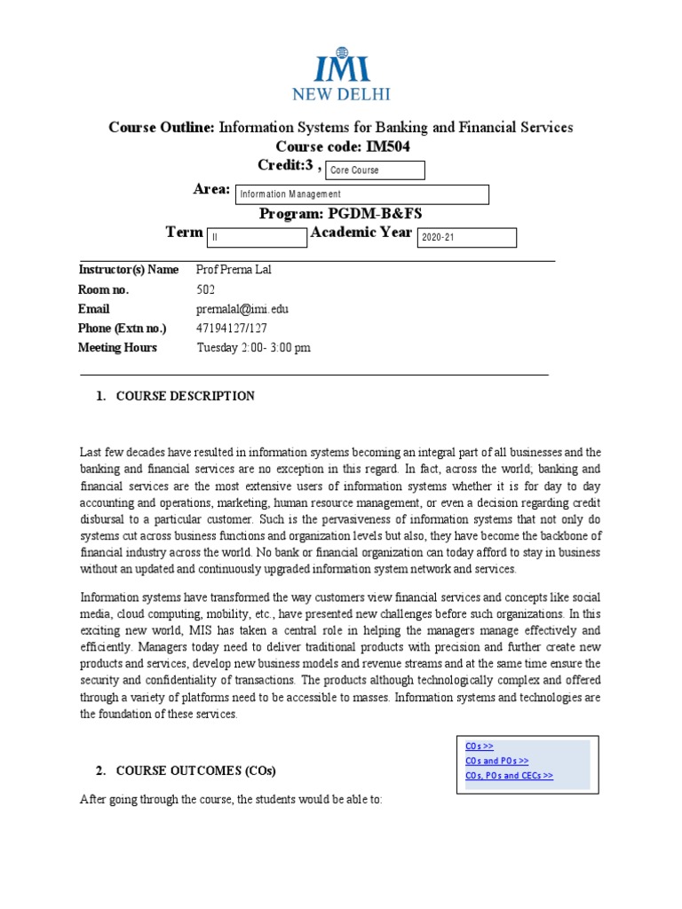 Information Systems in Banking Course Outline | PDF | Information ...