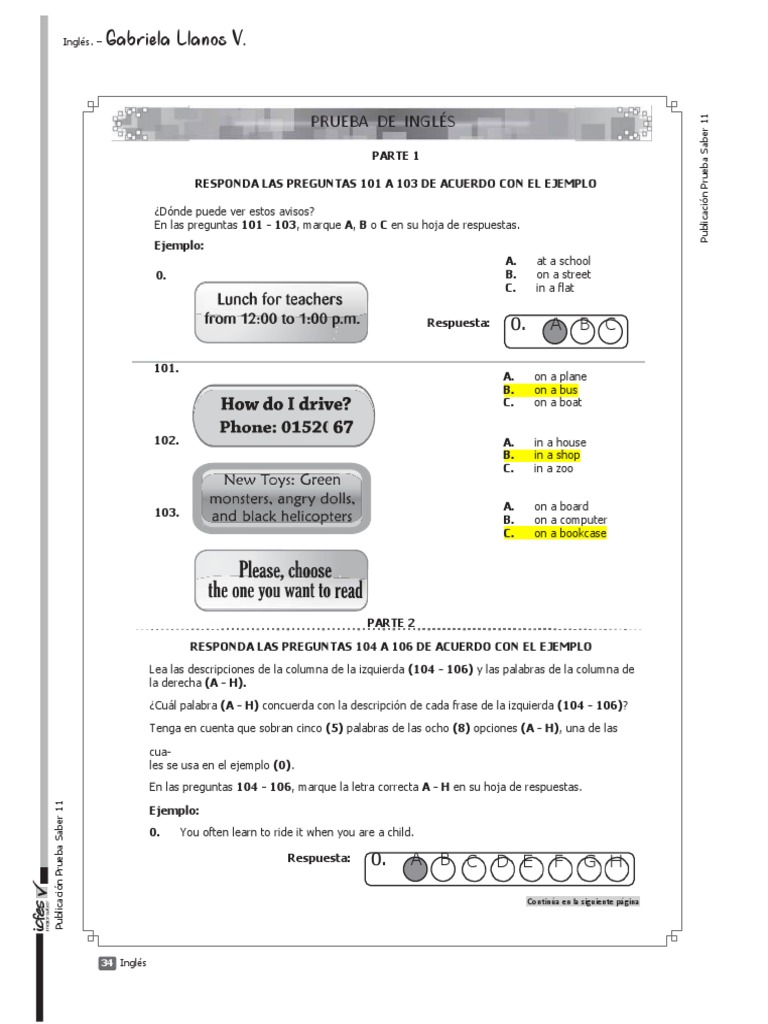 Prueba de Ingles Saber 11 PDF | PDF
