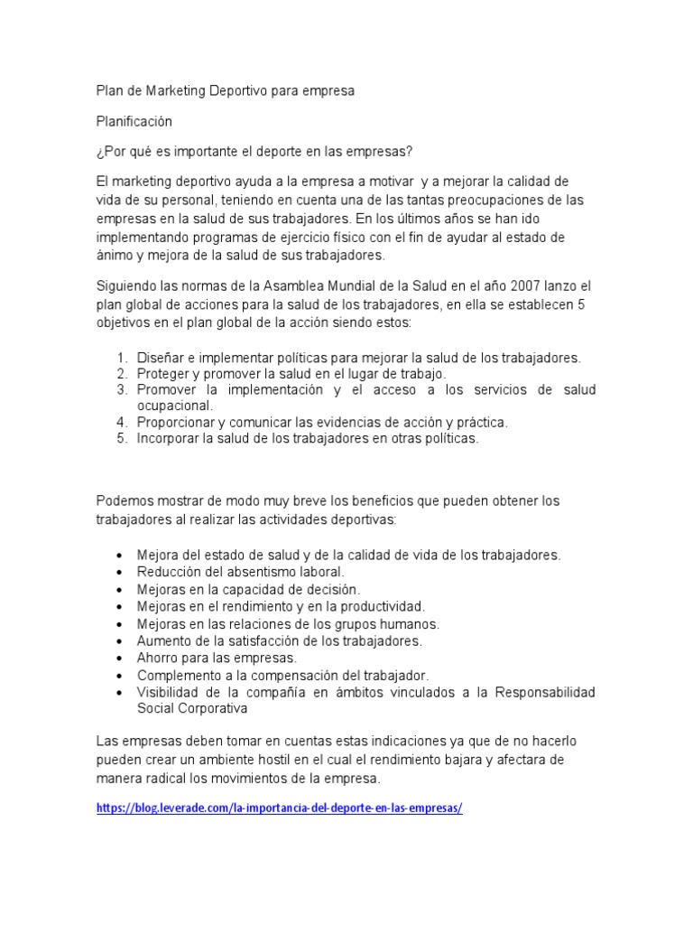 Plan de Marketing Deportivo para Empresa | PDF