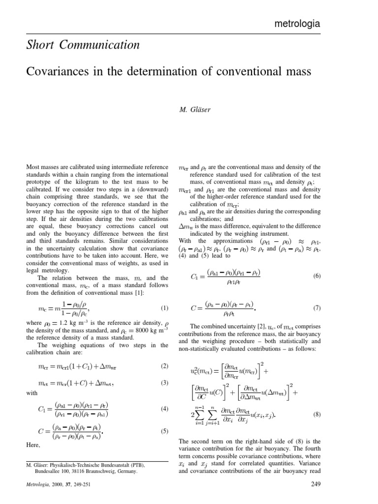 Covariances in The Determination of Conventional Mass Short