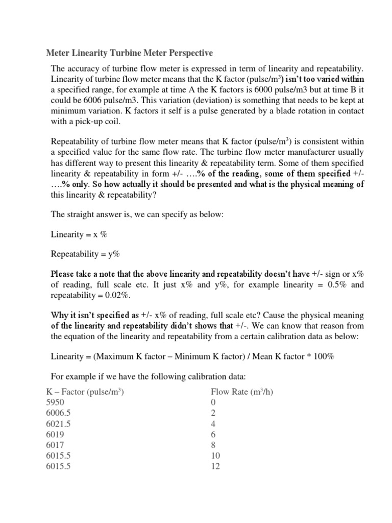 Meter Linearity Turbine Meter Perspective PDF Linearity Flow