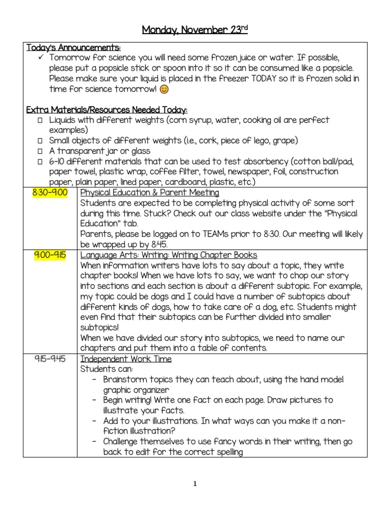 Nov 23-27 | PDF | Language Arts & Discipline