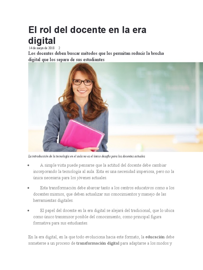 El rol del docente en la educación digital | PDF | Maestros | Salón de ...