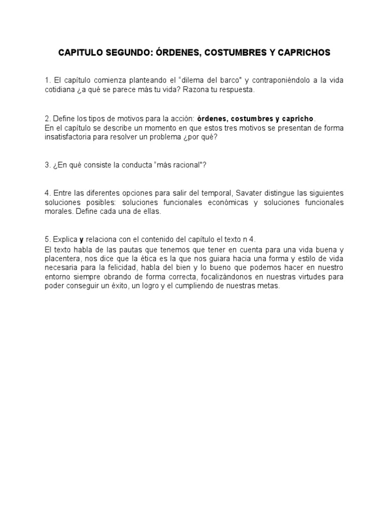 Indiferencia Político Curso de colisión Cuestionario Capitulo 2 Etica para Amador | PDF