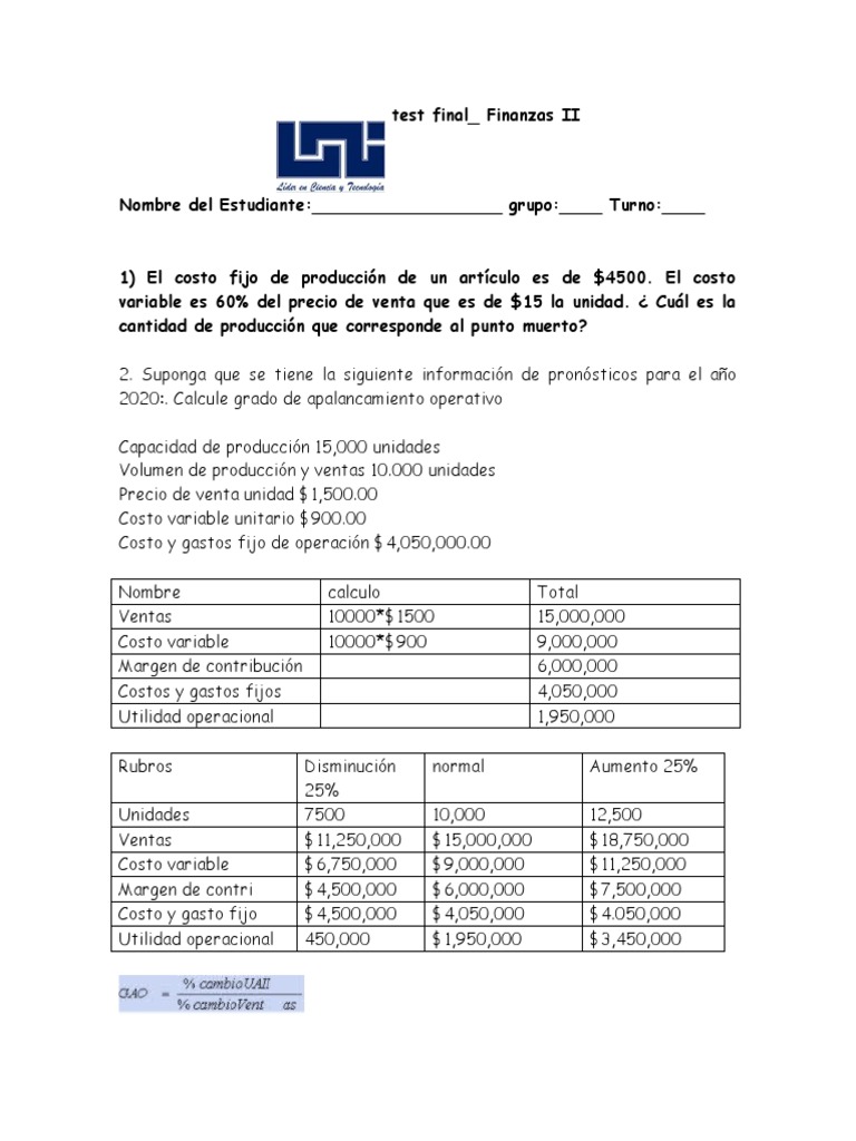 Ejercicios de Finanzas II | PDF | Apalancamiento (Finanzas) | Interés