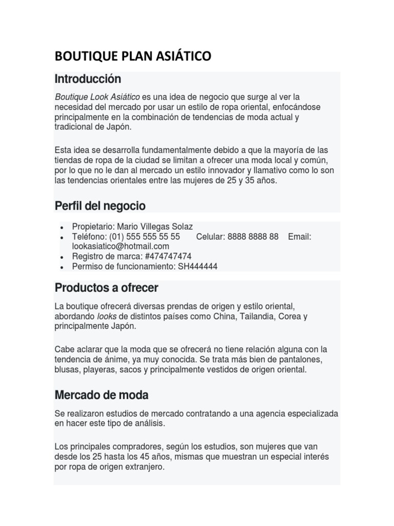 Boutique Plan Asiático PDF | PDF | Moda | Mercado (economía), image size:768x1024