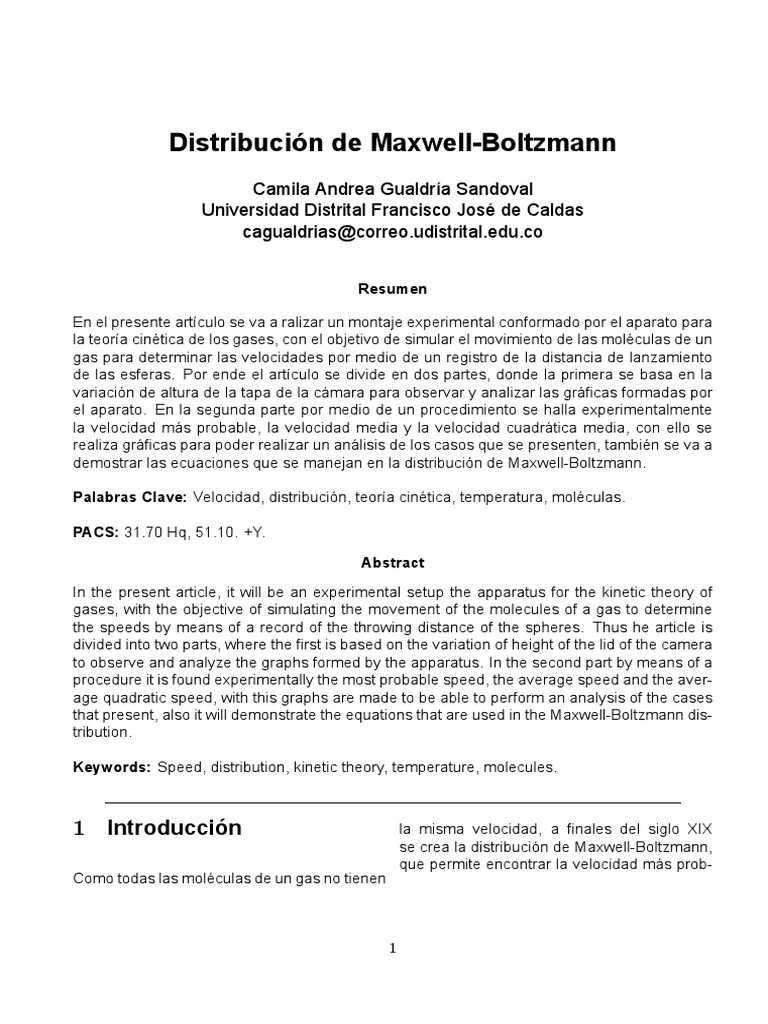 Simulación experimental de la distribución de velocidades de MaxwellBoltzmann en gases PDF