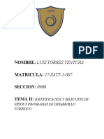 Formulacion TEMA II IDENTIFICACIÓN Y SELECCIÓN DE SITIOS Y PROGRAMAS DE DESARROLLO TURÍSTICO