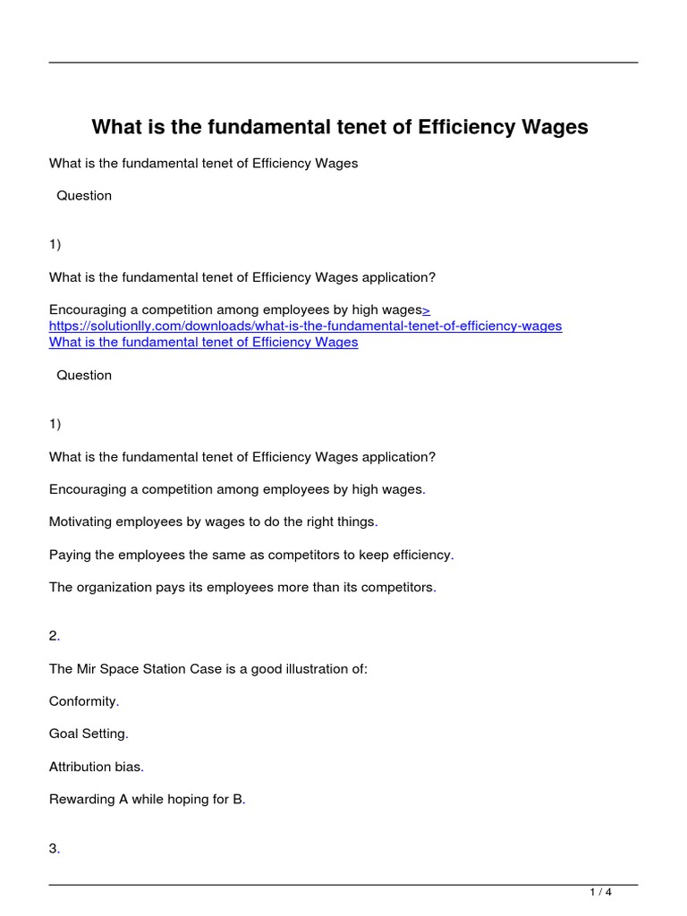 Efficiency Wages: Key Tenet Explained | PDF | Motivation | Motivational