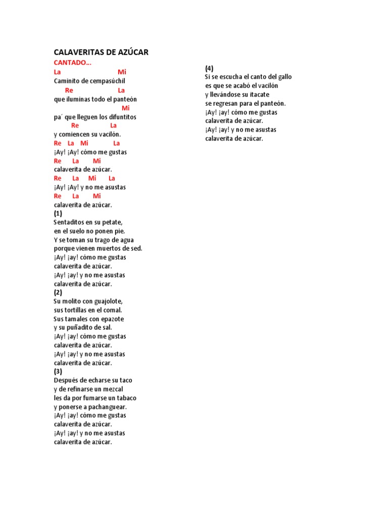 Letra de la Calaverita de Azúcar | PDF | Alimentos
