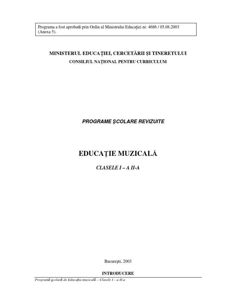Programa Educatie Muzicala Clasele I Si A Ii A