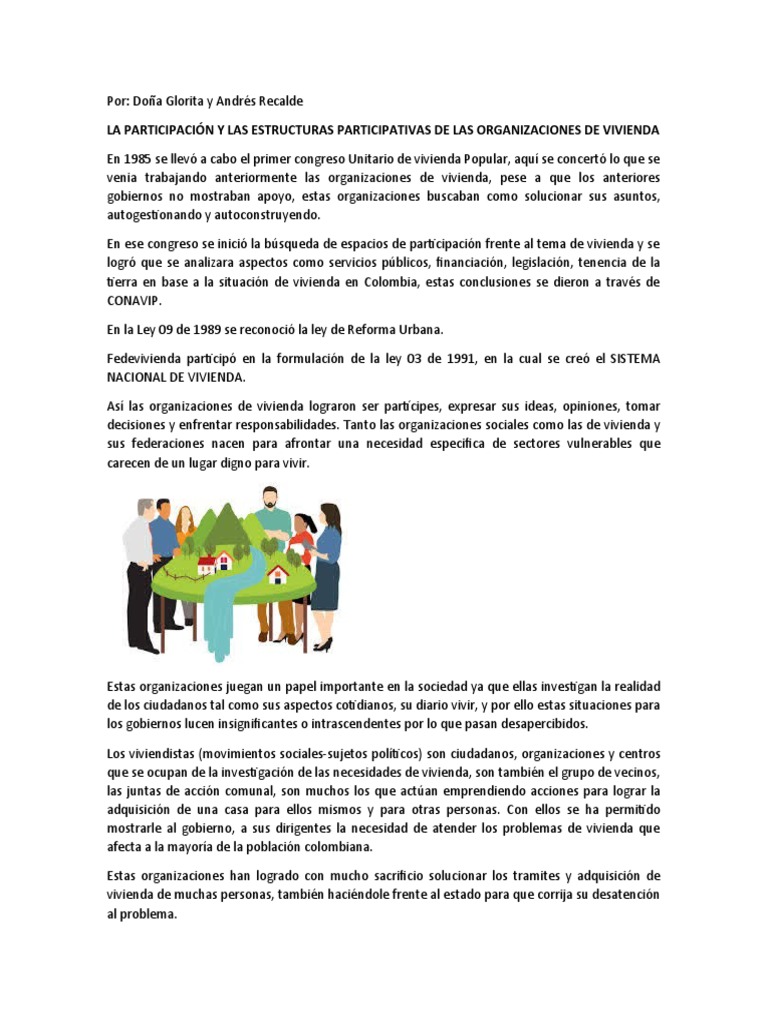 La Participacion Y Las Estructuras Participativas De Las Organizaciones De Vivienda Interes Salario Minimo