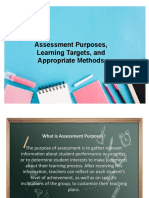 Assessment Purposes, Learning Targets, and Appropriate Methods