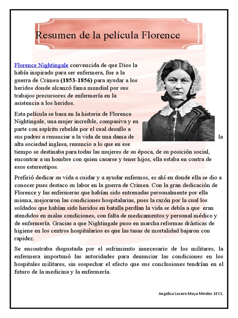 Resumen de la película Florence Nightingale | PDF | Ciencia y matemáticas |  Historia, image size:768x1024