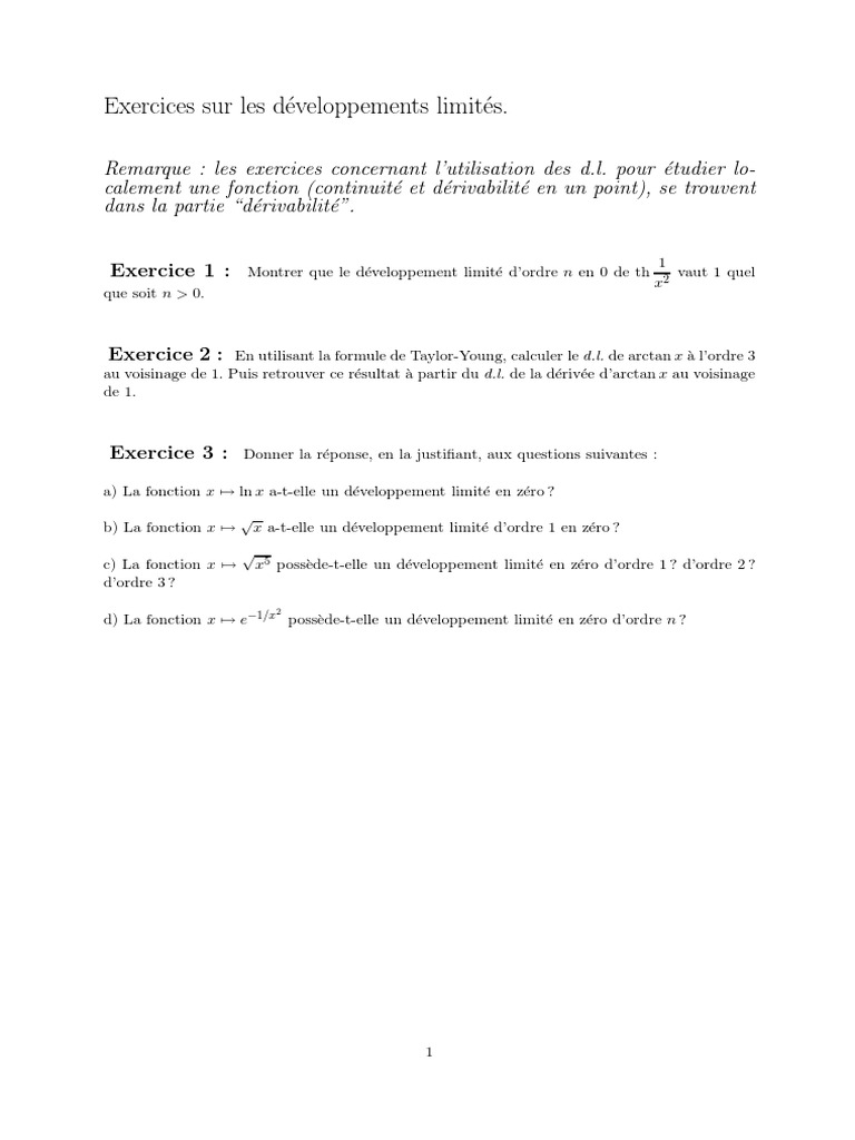 Exercices sur les développements limités | PDF | Asymptote | Relations ...
